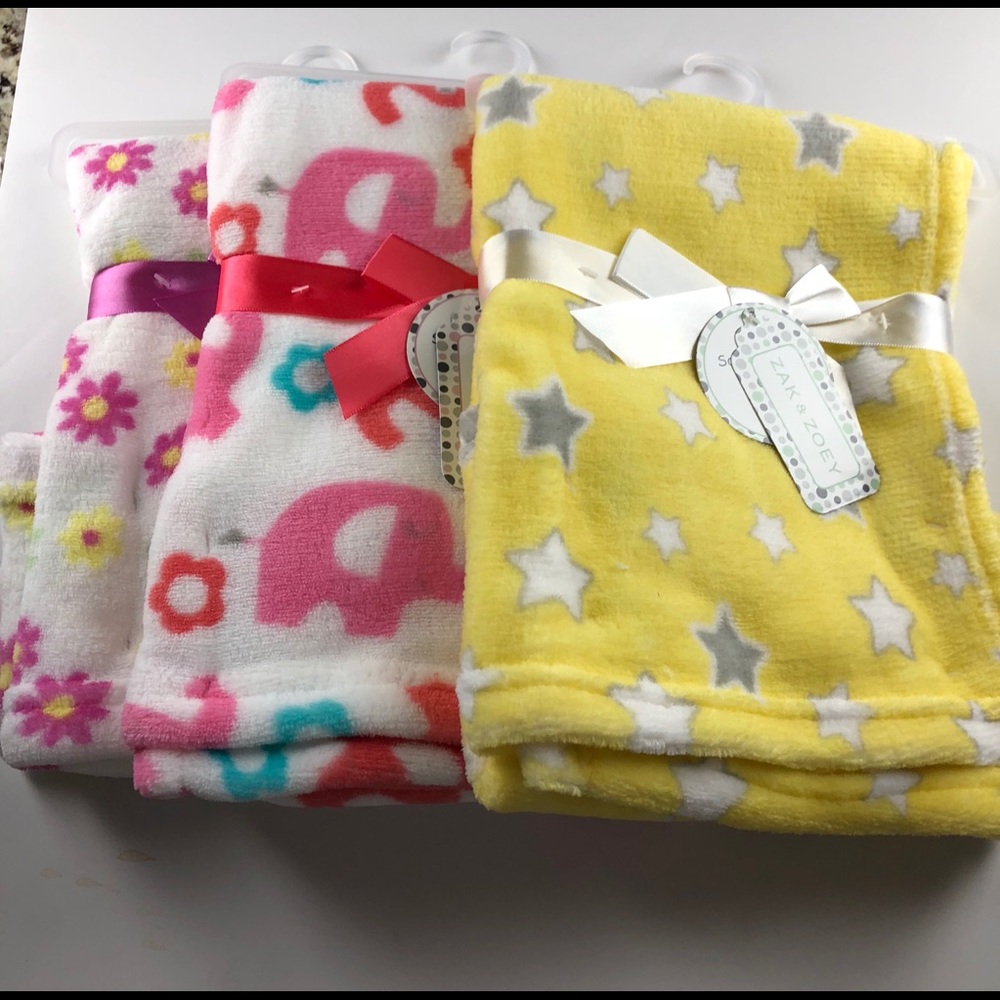 Set of 3 Soft Baby Blankets each measure 30x30 NWT